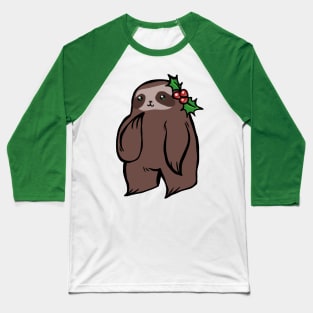 Christmas Holly Sloth Baseball T-Shirt